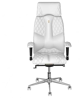 KULIK SYSTEM Ergonomic Executive Office Chair - Comfort & Adjustable Chair with Back Lumbar & Spine Support system for long hours work |Patented Design| BUSINESS Real Genuine Leather - White Design