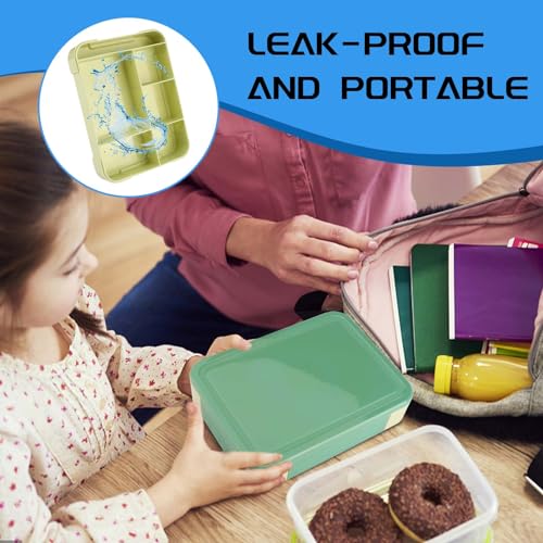 Litimkat Brotdose Kinder mit Fächern,1330 ml auslaufsichere Lunchbox, geeignet für Schule,Picknick,Reise-Lunchbox,geeignet für Erwachsene, Mädchen & Jungen, mikrowellen-/spülmaschinenfest (Grün)