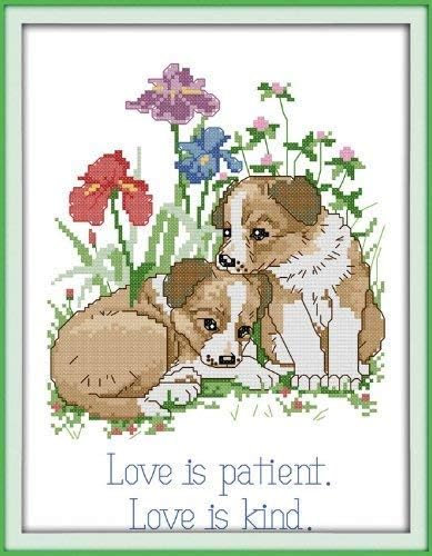 Happy Forever Cross Stitch Kits 11CT Stamped Patterns, DIY Preprinted Embroidery Kit for Beginner, Animals (D661 Two Wolves 2, Size 19''x22'')