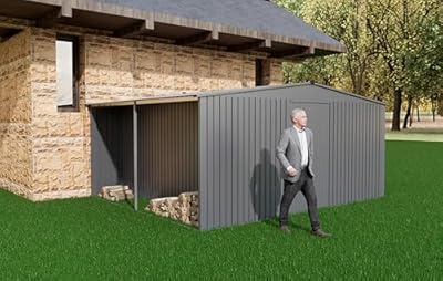 espidoo 14x12ft Metal Outdoor Storage Shed: Dual Function Tool & Firewood Shed - Apex Roof Design with Durable Vents - Easy Step-by-Step Assembly for Backyard & Garden Organization