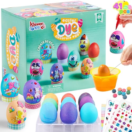 Lista de Juegos y actividades para fiestas . 50 Klever - Juego de 41 piezas de decoración de huevos de Pascua con tabletas de tinte y calcomanías, juego de teñido para colorear para niños, fiesta temática, actividad...