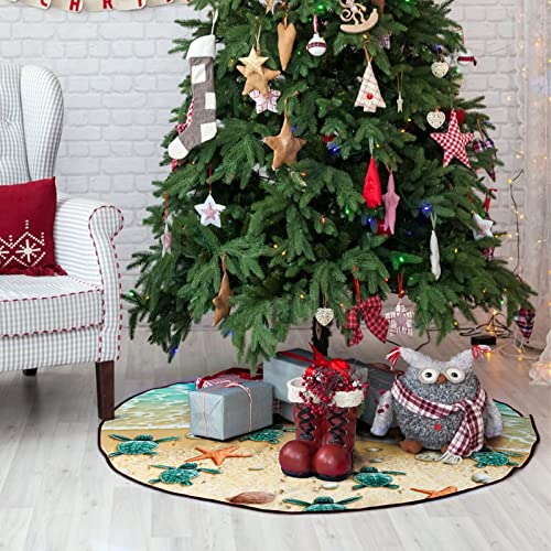 M Yescustom Sea Turtle Christmas Tree Skirt, Beach Xmas Tree Mat Decoration Starfish Conch Shell Farmhouse Rustic Party Home Halloween Happy New Year Holiday Indoor Outdoor Blue Soft 36 Inches #TOP6