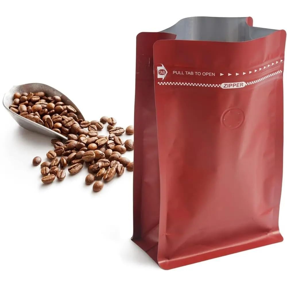 Bolsas de café con válvula 50 bolsas rojas 12 oz revestimiento aceite, alta barrera for desgasificación, almacenamiento alimentos cierre hermético pestaña for tirar, paquete