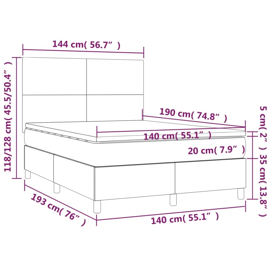 Cama con somier con colchón LED azul, 140 x 190 cm, estructura de poliéster transpirable, protección contra el ruido, cabecero regulable en altura para jóvenes invitados dormitorio