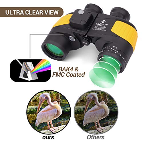 Hutact 10X50 Marine Binoculars For Adults, Navigation Binoculars With Rangefinder & Compass, Waterproof Binoculars For Voyage Boating Sailing Waterman #TOP2