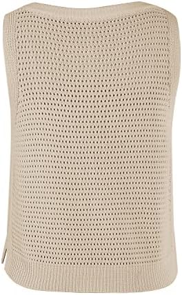 FISACE Woens Summer Knit Sweater Tank Tops for Women Stylish Round Neck Sleeveless Casual Fall Shirts, Beige, M