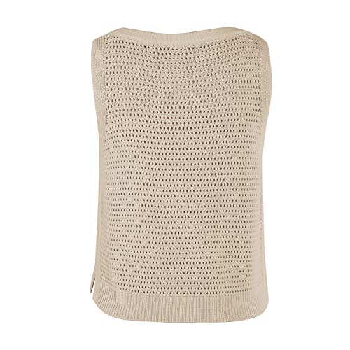 FISACE Woens Summer Knit Sweater Tank Tops for Women Stylish Round Neck Sleeveless Casual Fall Shirts, Beige, M