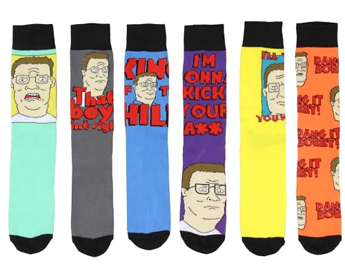 Bioworld King Of The Hill Crew Socks, King Of The Hill Hank Hill Dang It Bobby! Crew Socks For Men Women 6 Pack