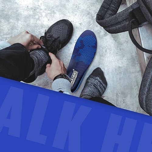 WalkHero Plantar Fasciitis Insoles - Medium Arch Support Inserts for Men & Women with Comfort Cushion | Orthotic Inserts to Relieve Foot Pain and Provide Shock Absorption (Blue) Mens 7-7 1/2