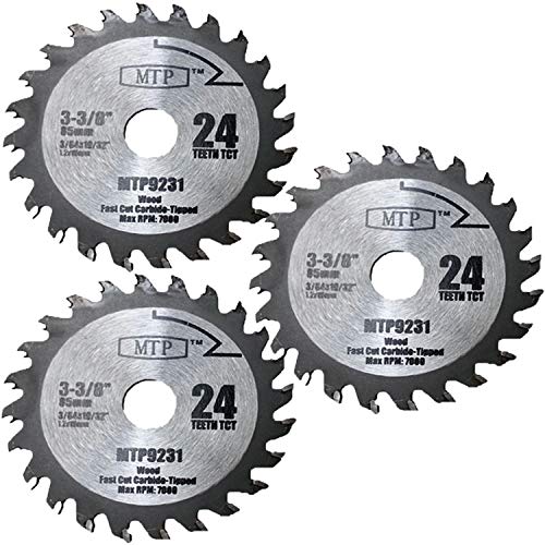 Mtp Pack Of 3 24 Carbide Tip 3-3/8-Inch Mix Wood & Metal Circular Saw Blade For Rockwell Versacut Versa Cut, Makita Cordless 3-3/8" , Craftsman Nextec , Ryobi Multi-Material , Makita Cxt Arbor Size 15Mm 19/32" 0.59" #TOP14