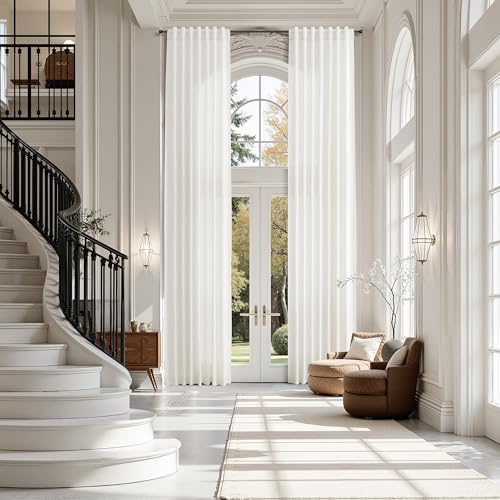 Image of Nanspring Extra Long Linen Curtains 126 Inch for Living Room Beige White