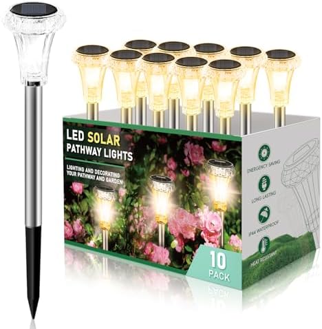 Dream Master Solar Lights Outdoor Waterproof,Solar Lights for Outside Solar Garden Lights Stainless Steel Soalr Pathway Lights for Garden, Landscape, Yard, Pathway Decor- 10 Pack (Warm White)