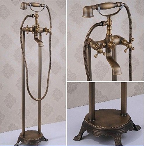 Robinet mélangeur baignoire sur pied laiton antique avec pommeau de douche