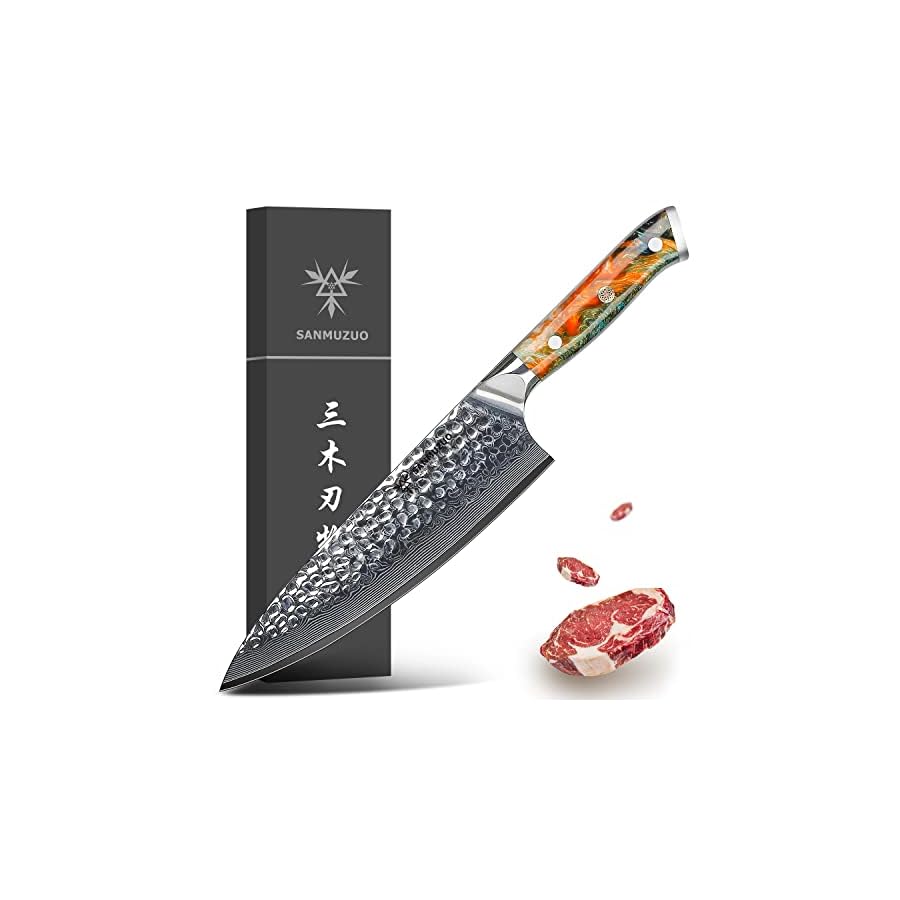 SANMUZUO-8-Chef-Knife-Professional-Kitchen-Knife-Hammered-Damascus-Steel-Resin-Handle-YAO-Series SANMUZUO 8" Chef Knife - Professional Kitchen Knife - Hammered Damascus Steel & Resin Handle - YAO Series