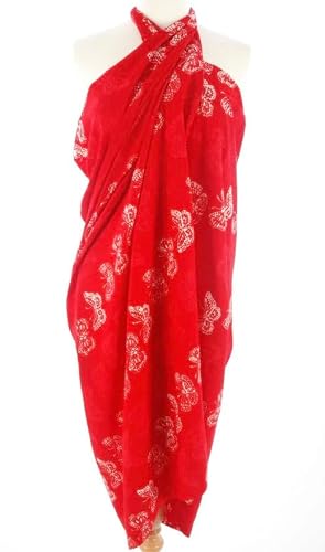The Crockery Barn Bali Butterfly Red Batik Sarong– Premium Handmade Beach Cover Ups for Women UK, Versatile Sarongs for Women Beachwear, Lightweight Beach Dresses for Women UK 180x120cm