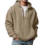 JiXiang Hooded Sweatshirt Men Quarter Zip Long Sleeve Waffle Knitted Shirts Casual Drawstring Outdoor Pullover with Pockets