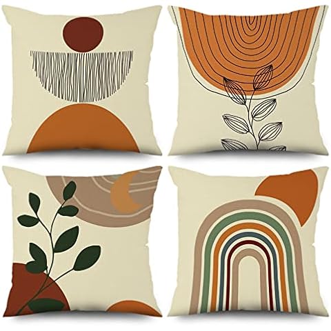 4 Pcs Cushion Cover, Abstract Minimalist Cushion Cover Beige Minimalist Pattern pillow covers, Imitation Linen Cushion Cover Boho Decorative pillow Covers Decoration For Living Room, 45 x 45cm Cover