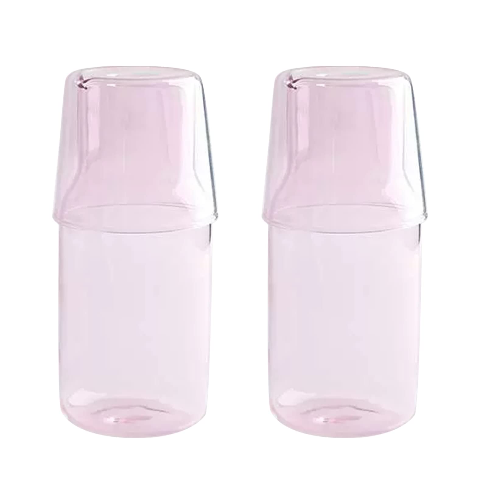 BestAlice 2 Pack Bedside Water Carafe and Glass Set, 17oz/500ml Vintage Nightstand Glass Carafe with Tumbler Glass, Clear Glass Juice Water Cup for Bedroom