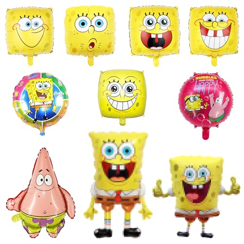 Globos de Cumpleaños, 10 Piezas Globos Bob Esponja, XXL Globo de Papel Aluminio, Globos Temáticos como Decoración Cumpleaños, Favores la Fiesta para Infantiles