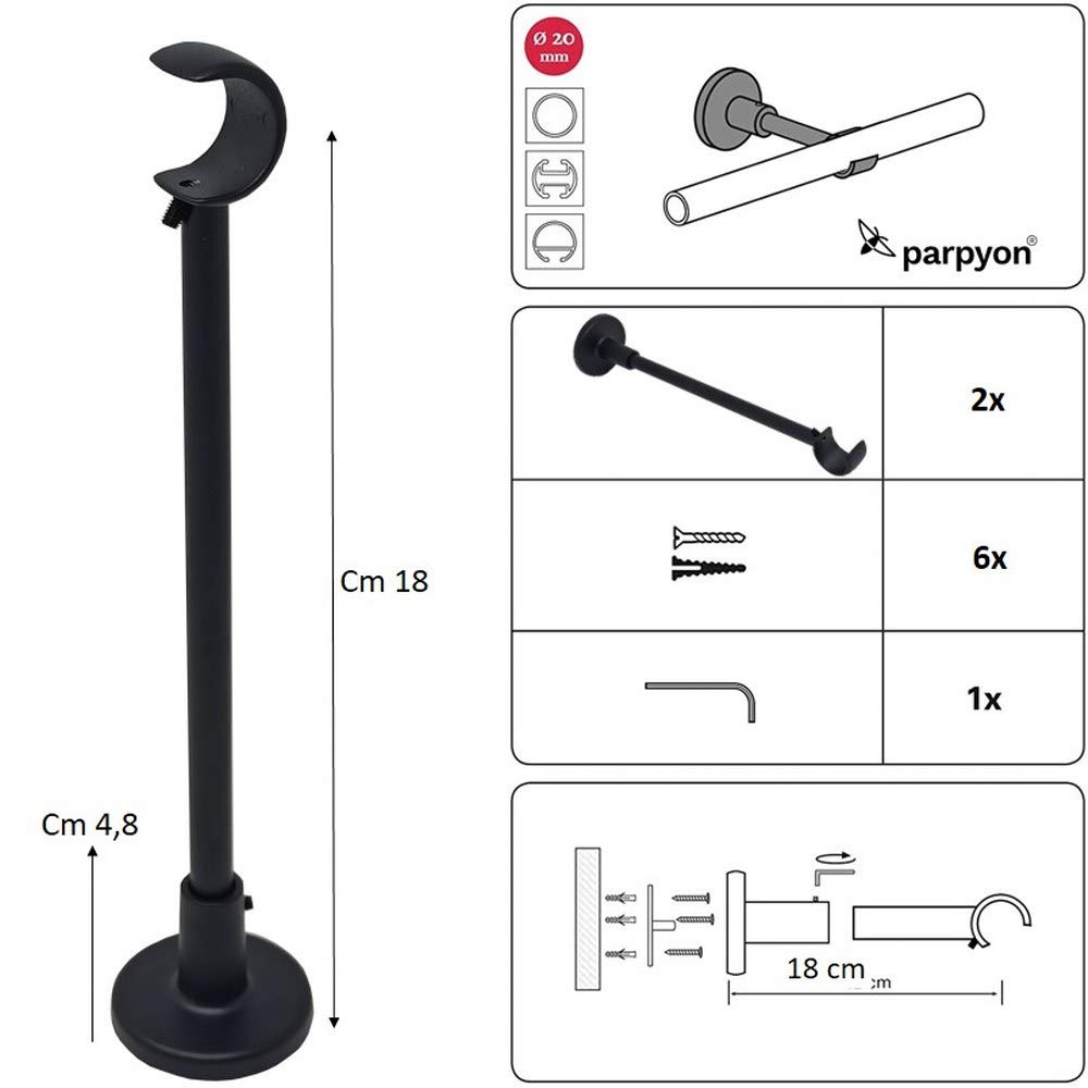 parpyon® 2 Supporti per bastoni Tende in Metallo da 20-22mm, staffe Bastone Tenda - Corrimano ringhiera a muro, Materiale Resistente per Appendi Prodotto Italiano (859N, 20-22MM)
