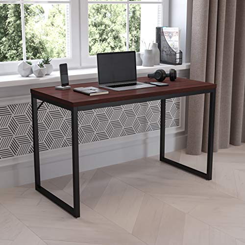 EMMA + OLIVER Industrial Modern Desk-47'L Commercial Grade Home Office Desk-Mahogany/Black