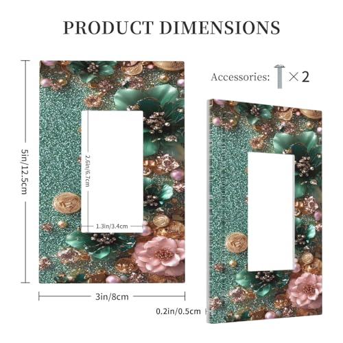 Decorative Outlet Covers Bling Green Rose Flowers Crystal Rhinestone Glitter 1 Gang Single Decora GFCI Device Light Switch Covers Plate 1 Rocker Wall Plate Jumbo Faceplate