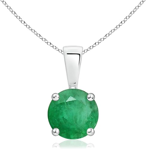 Angara Natural Emerald Solitaire Pendant Necklace in Sterling Silver14K Solid GoldPlatinum for Women with 18" Chain May Birthstone Jewelry Gift for