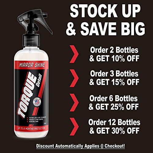 Torque Detail Mirror Shine - Super Gloss Wax & Sealant Hybrid Spray Superior Shine w/Professional Detailer Protection - Quickly Applies in Minutes, Each Coat Last Months (8oz)