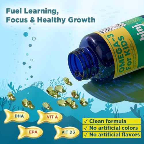 HINI Omega-3 for Kids- Omega 3 DHA Vitamins, Immunity Kids, Omega Vitamins for Brain & Eye Health and Strong Bones Support, 2 per Serving /180 Serving - Image 4