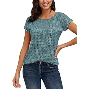 TrendiMax Damen T-Shirt Kurzarm Sommer Shirt mit Allover-Minimal Print Stretch Oberteile Bluse Tops Basic Tee