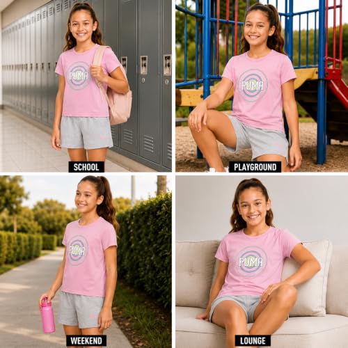 Image of PUMA Girls Athletic Shorts Set - 2 Piece Active Performance TShirt and Gym Bike Kids Shorts Girls Activewear Set (7-14)