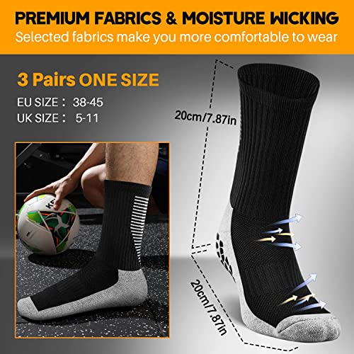 3 Pairs Grip Socks Football Men Women Anti Slip Sports Grip Socks Breathable Anti Blister Rubber Pads Non Slip Basketball Socks Athletic Grippy Socks For Soccer Running Hiking Boxing Rugby (Black)