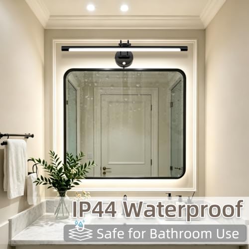 Image of Plug in LED Light Panels Bar 24 inch Vanity Lights Matte Black Bathroom Vanity Light Rotatable Head Bathroom Lighting Fixtures Over Mirror 3CCT Dimmable Wall Sconce Picture Lamp