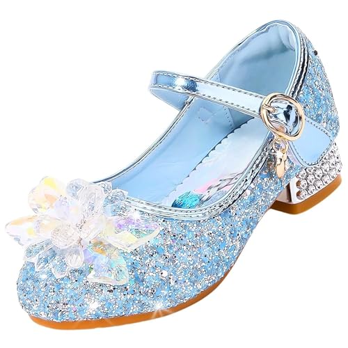 Vorkhuaeri Mädchen Prinzessin ELSA Schuhe Stöckelschuhe Kinder Glitzer Tanz Sneakers Prinzessin Kostüm Kinderschuhe für Dress Up Party Cosplay Hochzeit (C1-Blue,29)