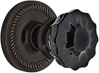 Vista 4 de Nostalgic Warehouse 727099 Pomo de puerta de cristal negro con roseta de cuerda en latón pulido