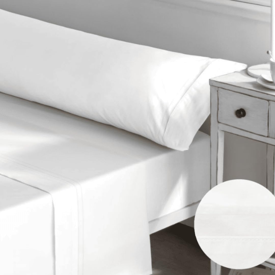 Juego de Sábanas 100% Algodón Peinado, 200 Hilos, Percal, Diseño con Líneas, Disponible en Taupe, Gris, Salmón y Celeste (Blanco, Cama 135cm)