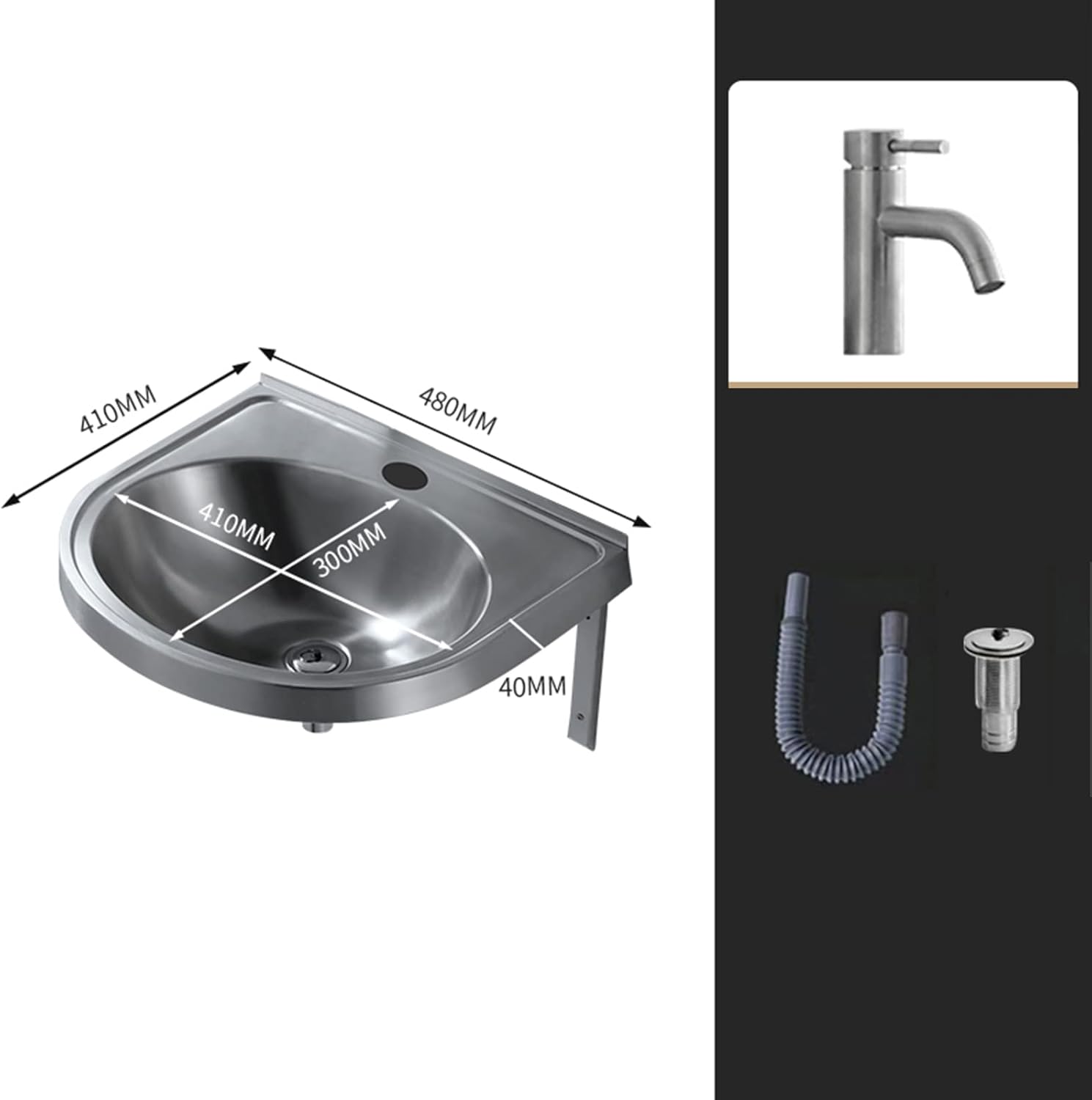 Stainless Steel Hand Washing Sink, Commercial Wall Mount Hand Basin, 19 x 16 Inch Oval Simple Sink, with Mounting Bracket (B) (B)