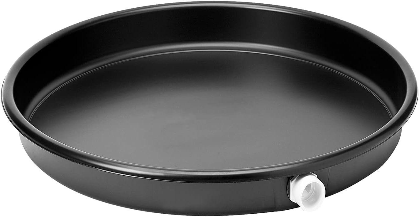 Everflow PWHP28 Plastic Water Heater Drain Pan with 1 in. - 1-1/2 in. PVC Fitting, 28 in. Diameter Black