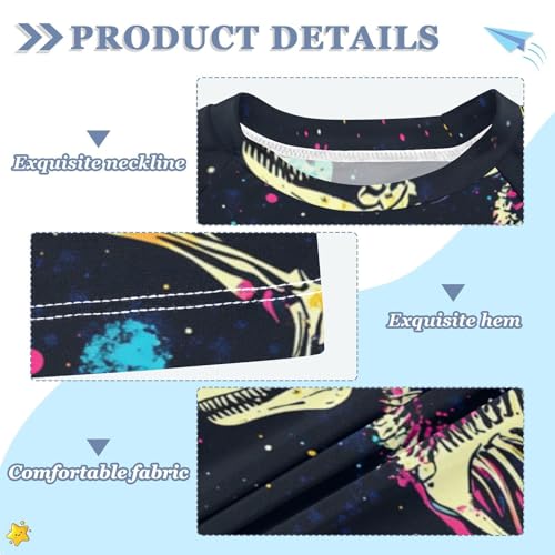 Boys Short Sleeve T-Shirts Dinosaur Fossil Graffiti Skull Rashguard Kids Swim Shirts Sun UPF 50+3