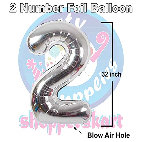 Image of Silver 32 Inches 2 Numbers Shape Large Big Foil Helium Balloons For Party Decorations In Happy Birthday Anniversary Office Items Materials Set Pack, Pack Of 1