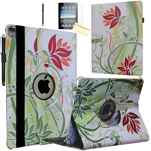Étui iPad Air M4 11 pouces rotatif avec réveil automatique modèle vert fleuri