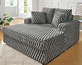 VanAcc 53 Inch Chaise Lounge Indoor, Upholstered Sofa Bed with Throw Pillows and Armrests, Sleeper Bed- Plush Lounge Chair for Living Room, Ash Grey