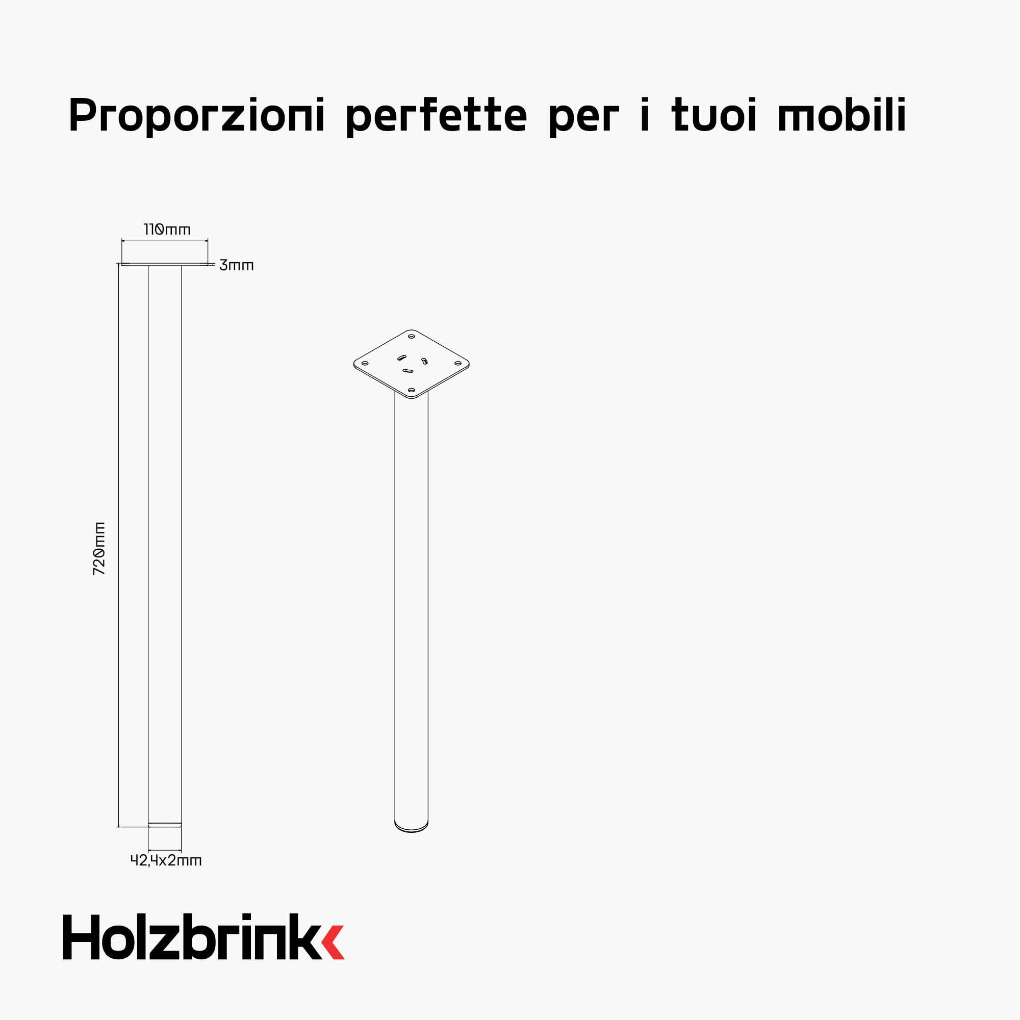 HOLZBRINK Gambe per tavolo 72 cm in metallo avorio Ø42,4 mm (Set di 4) – Gambe per scrivania, consolle e tavolo da pranzo, progetti fai da te – solide, verniciati a polvere – Modello: HLT-14C