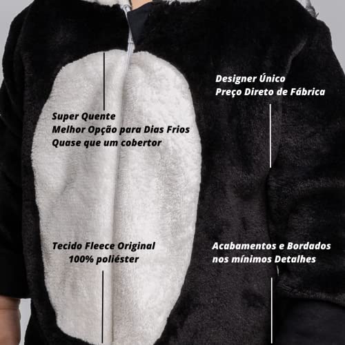 Macacão Pijama Kigurumi Fleece Soft Plush Infantil Quentinho (Preto, 12)