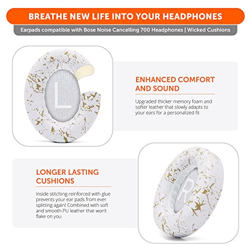 Image of WC Wicked Cushions Thick Premium Replacement Earpads for Bose 700 Noise Cancelling Headphones (NC700) - Gold Marble
