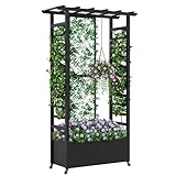 Jardinera elevada con enrejado y techo colgante, mampara divisoria móvil para exteriores.