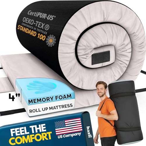 Hazli Matrix AirCell 4 Inch Memory Foam Camping Mattress Pad - Roll Up Mattress for Adults - Portable Cot Sleeping Pad for Camping - Floor Mat or Bed Roll - Twin XL 80’’ X 40’’ X 4’’- Grey