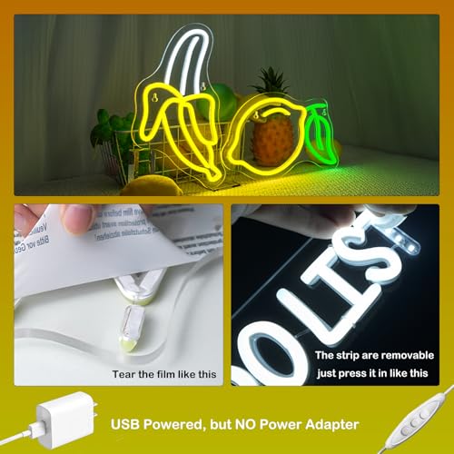 Image of Banana and Lemon Neon Sign Set of 2 (1 Banana Light+1 Lemon Light)Fruit Neon Lights for Wall Decor, Kids Room, USB Powered Acrylic Neon Art for Bedroom Classroom