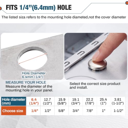 Image of Hicarer 15 Pack Fit 1 /4 inch(6.4mm) Hole Metal Hole Plugs, Nickel-Plated Steel Snap-in Cover for Exposed Holes, No Welding Required for Sinks, Furniture, Automotive