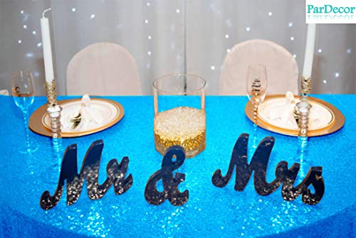 Image of B-COOL Bling Sequin Tablecloth 50x50 Inch Sequin Tablecloth Birthday Spring Rectangle Party Table Fabric Aqua Blue Glitter Table Overlays for Christmas Prom Birthday Party Decorations